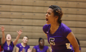 Junior Alana Burrell is fired up in Thursdays match against Terre Haute South.
