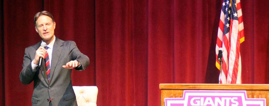 Former Indiana senator and governor Evan Bayh spoke to AP Government students Wednesday in the theatre. Bayh spoke to students about the need to vote.