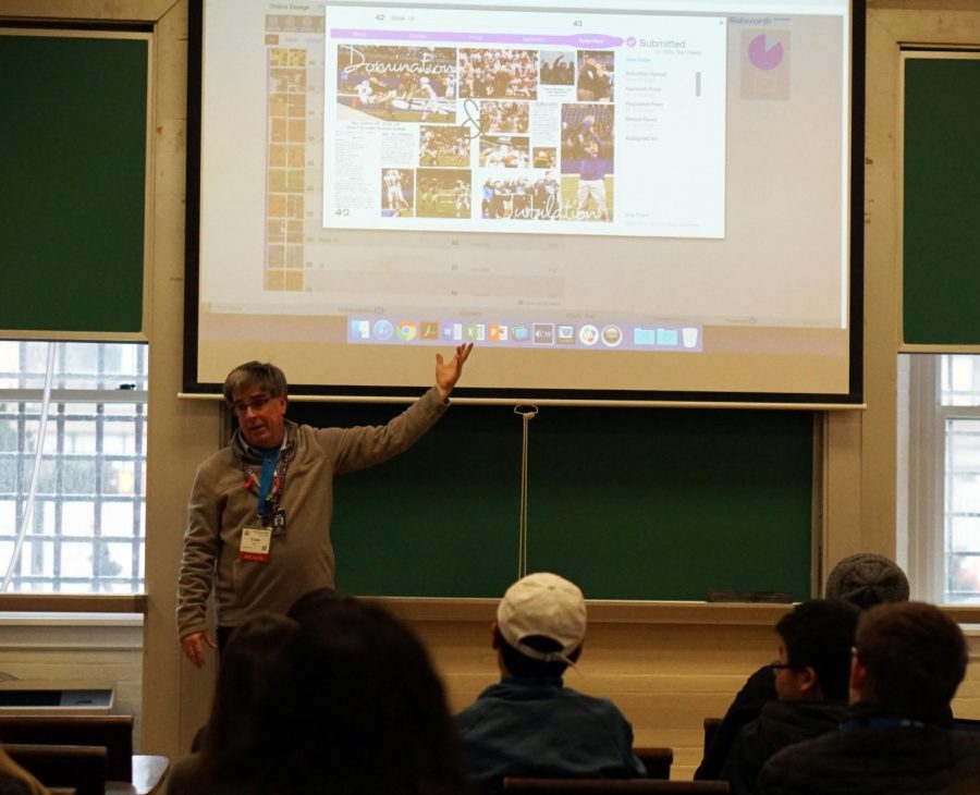 Student publications teacher Tom Hayes instructs a class at the 2018 Columbia Scholastic Press Association national convention at Columbia University in New York City. Hayes was named state journalism teacher of the year by the Womens Press Club this week.