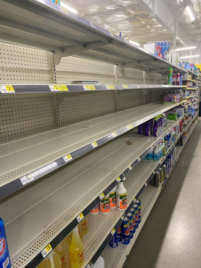 Shelves in stores have begun to go empty as people use their time at home to sanitize and clean.